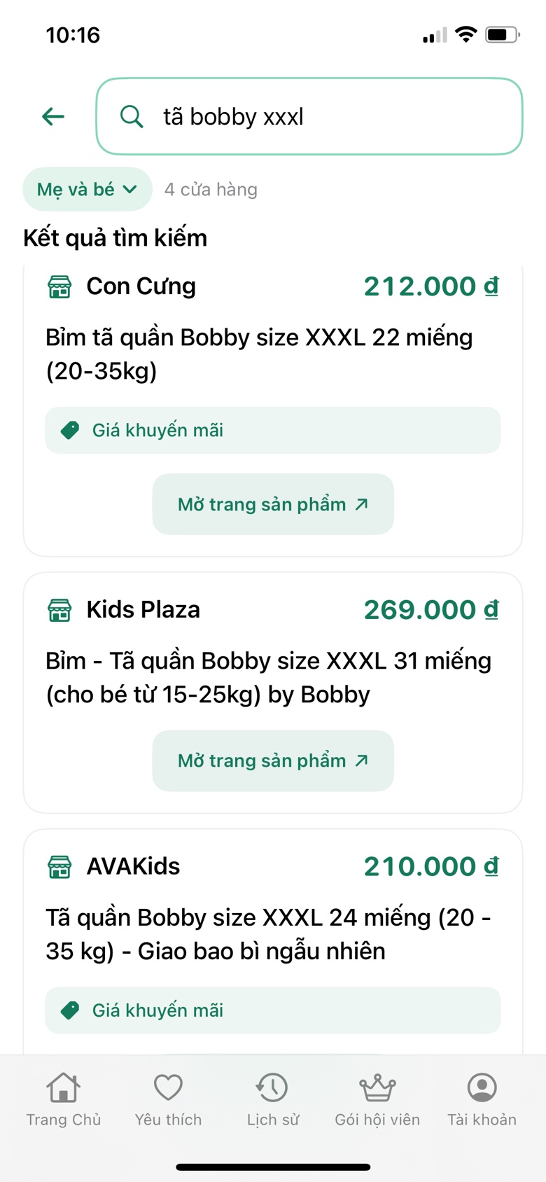 Compa tìm tã Bobby XXXL ở các cửa hàng Mẹ và bé: Con Cưng, Kids Plaza, AVAKids